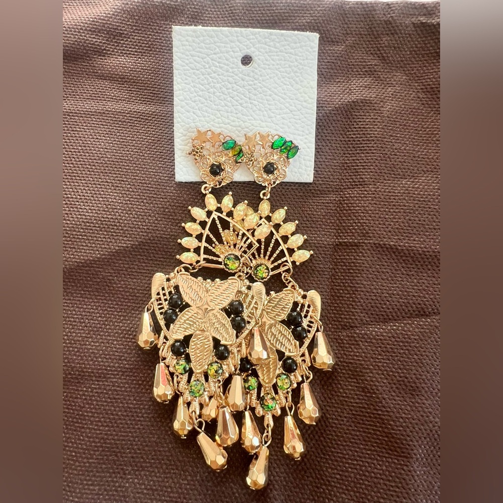 Free People Gold and Green Chandelier Earrings - Picture 11 of 16
